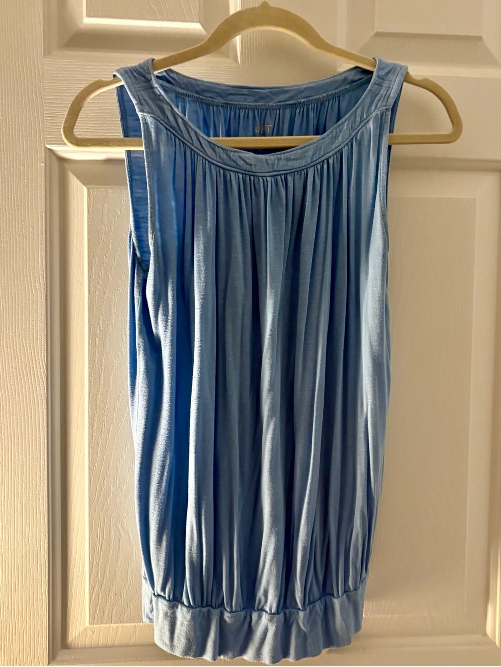 LOFT Light Blue Sleeveless Gathered Blouse
